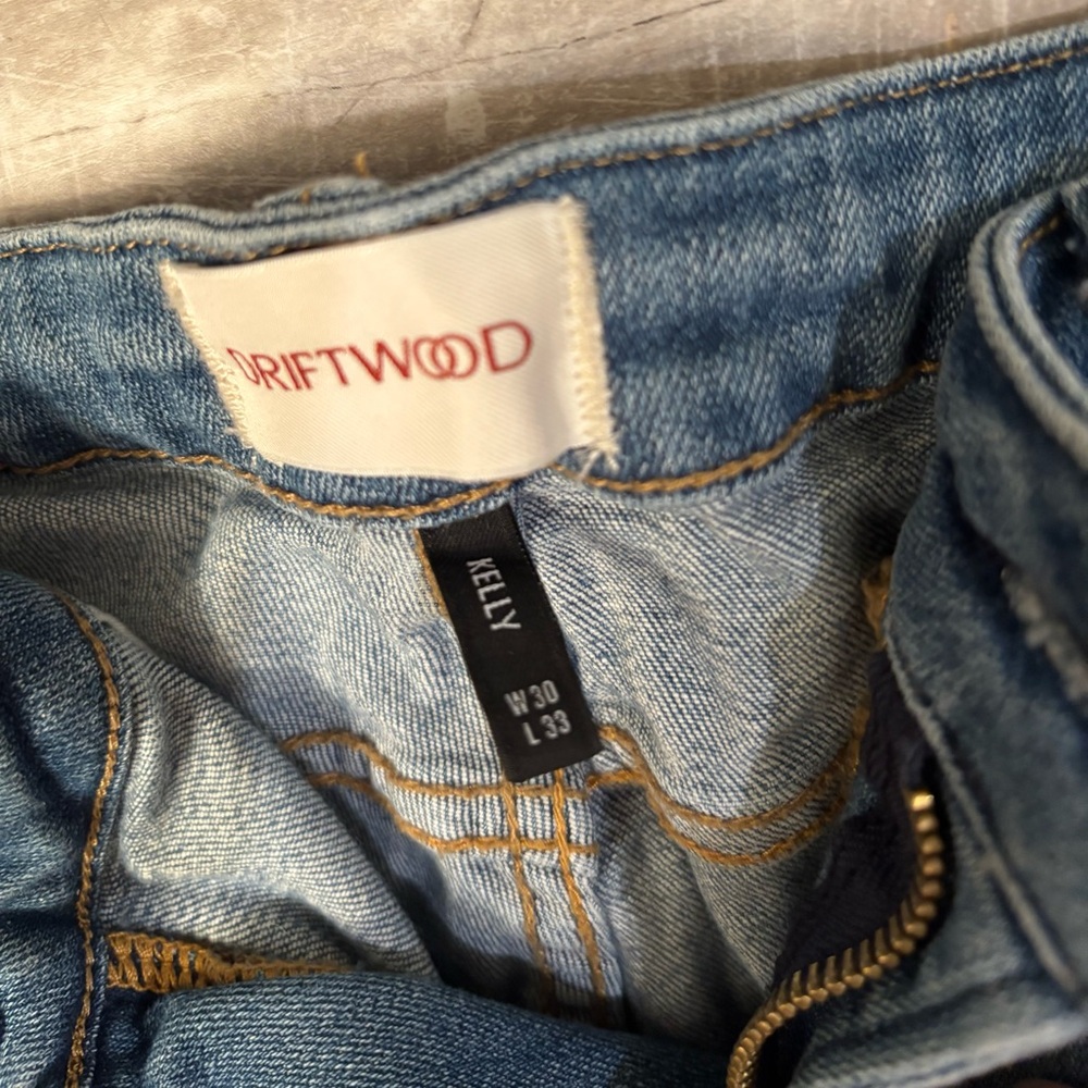 DRIFTWOOD Classic Blue Boot Cut Jeans with Tan Accent - Picture 2 of 3